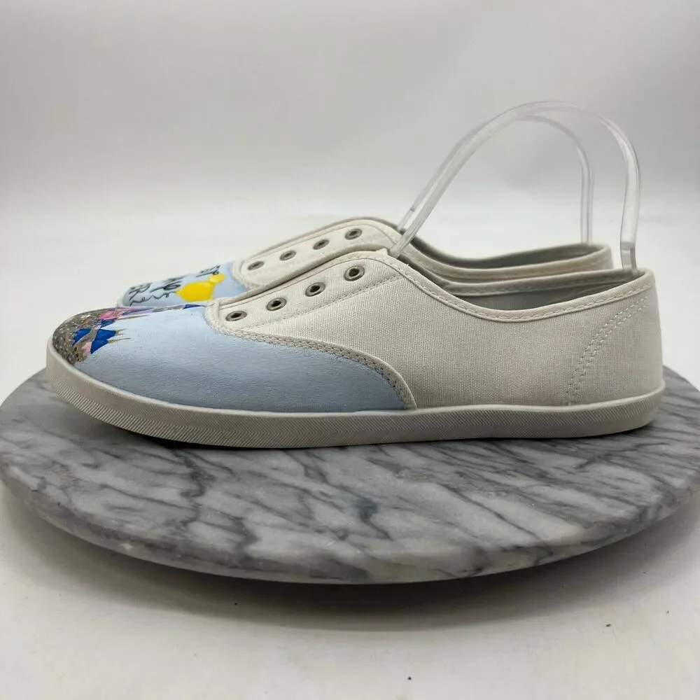 Time and Tru Disney Best Day Ever Sneaker Women 10 White Canvas Laceless Low Top